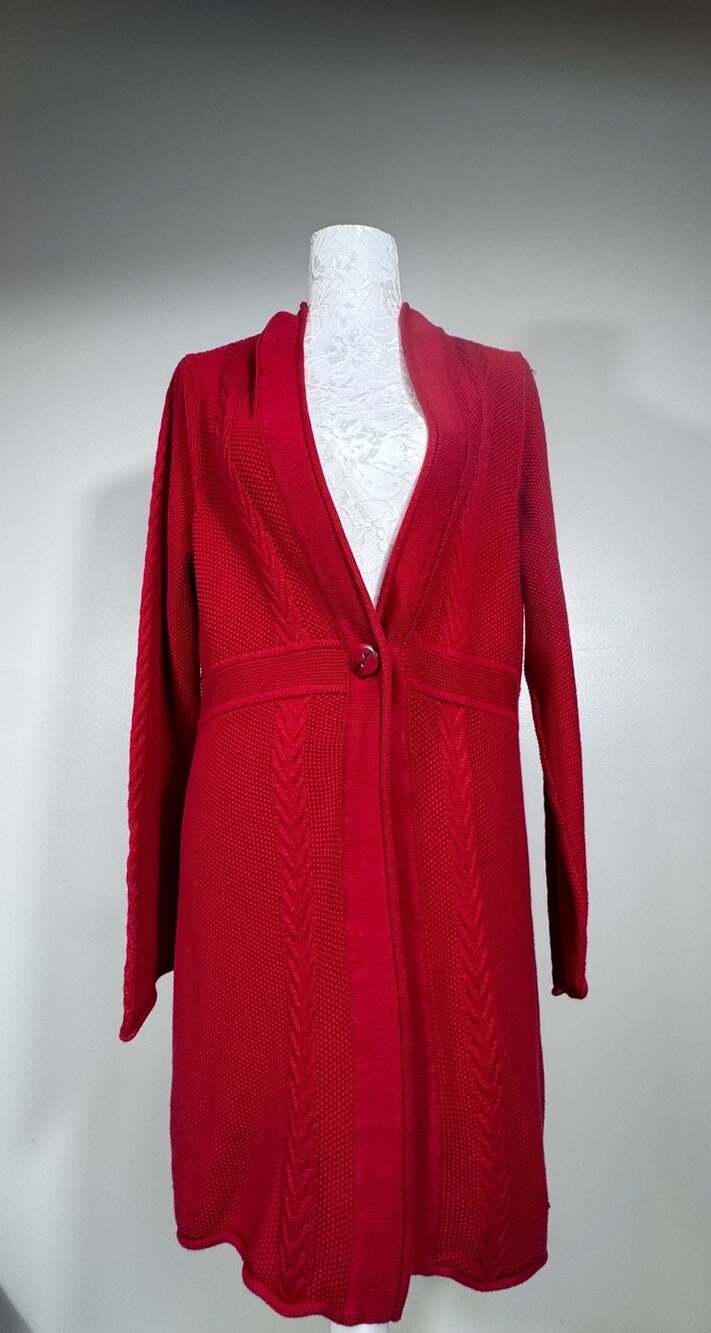 Liz Claiborne Red Cable Knit Open Front Cardigan Sweater Size XL